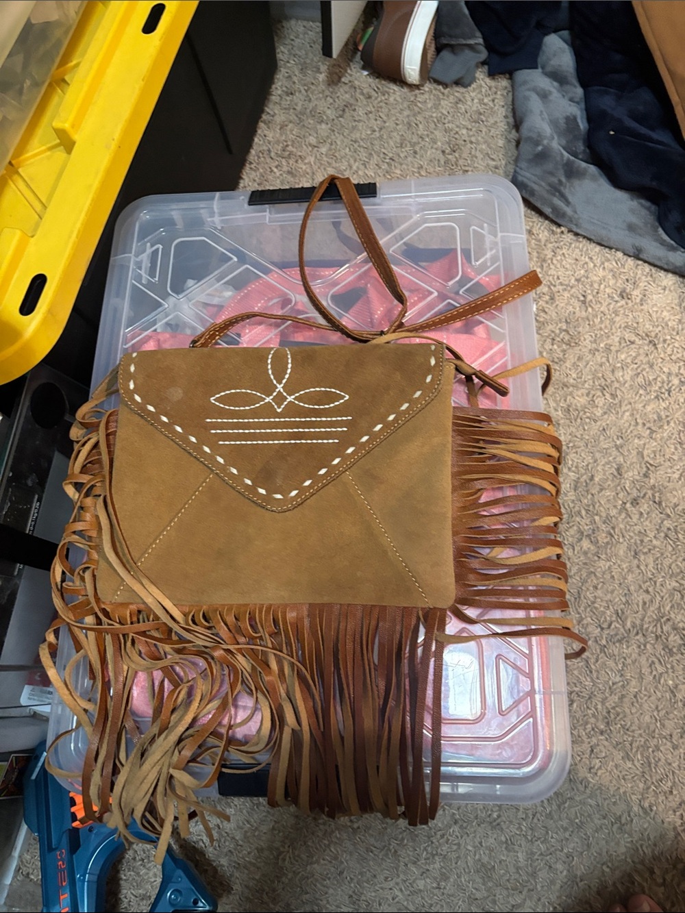 Fringed Suede Crossbody Bag - Brown